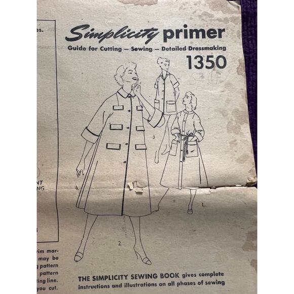 Simplicity 1350 Pattern house coat robe 1950s sz 14 bust 32 - Picture 1 of 4